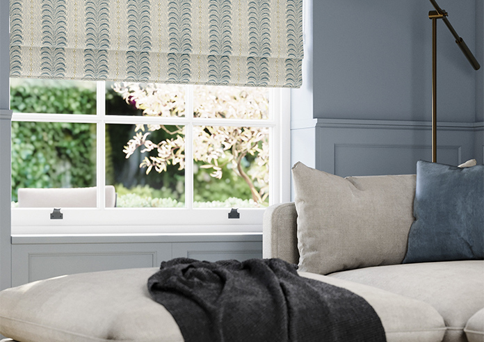 Land & Shore Fintra Stripe, Teal - Twist&Fit Roman Blind - Image 5